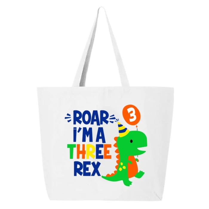 Roar I'm A Three Rex Dinosaur 3rd Birthday Boy 3 Years Bday 25L Jumbo Tote