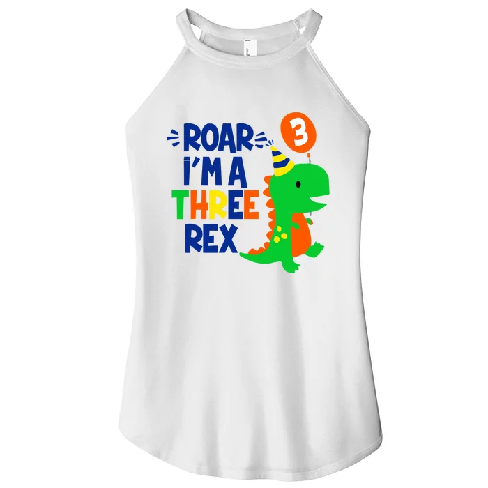 Roar I'm A Three Rex Dinosaur 3rd Birthday Boy 3 Years Bday Women’s Perfect Tri Rocker Tank