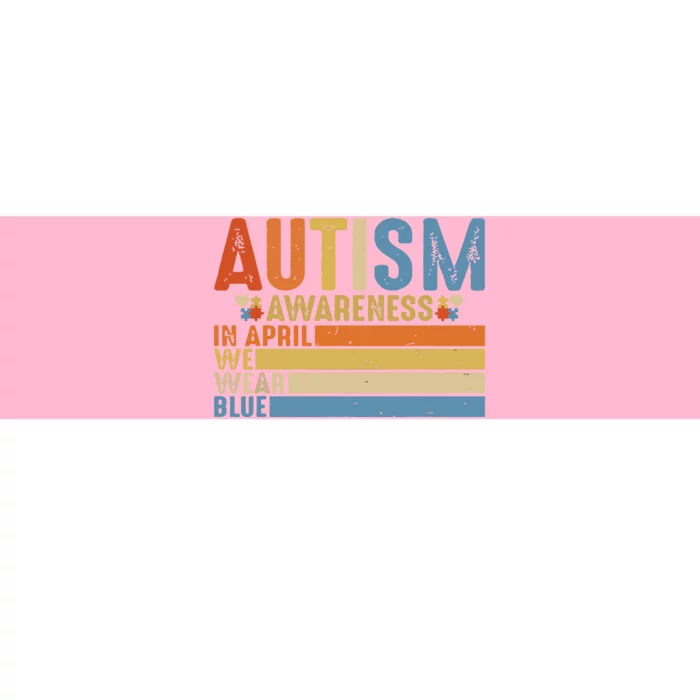 Retro In April We Wear Blue Puzzle Autism Awareness Month Bumper Sticker