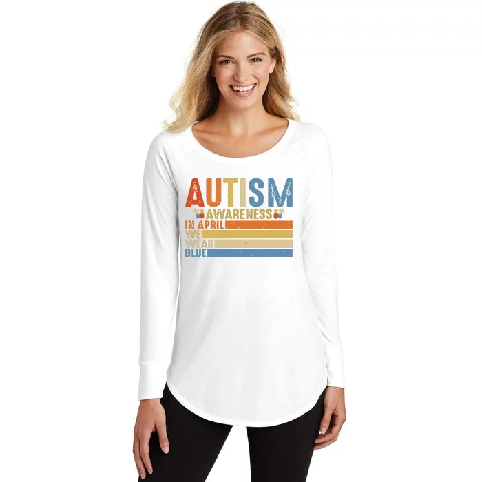 Retro In April We Wear Blue Puzzle Autism Awareness Month Women's Perfect Tri Tunic Long Sleeve Shirt