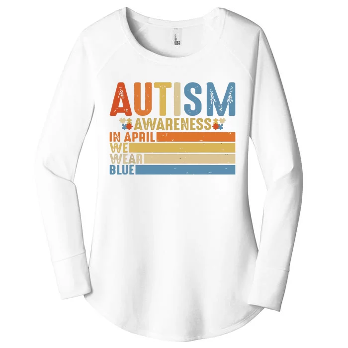 Retro In April We Wear Blue Puzzle Autism Awareness Month Women's Perfect Tri Tunic Long Sleeve Shirt