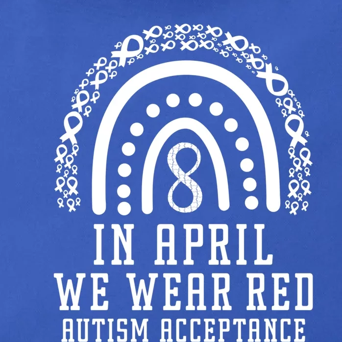 Rainbow In April We Wear Red Autism Awareness Acceptance Gift Zip Tote Bag