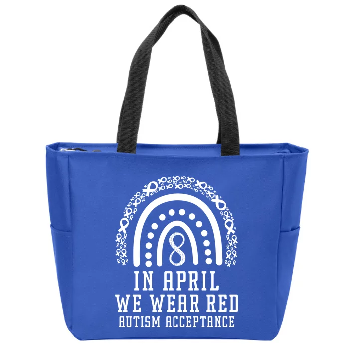 Rainbow In April We Wear Red Autism Awareness Acceptance Gift Zip Tote Bag