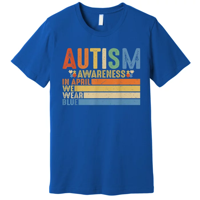 Retro IN APRIL WE WEAR BLUE Puzzle Autism Awareness Month Premium T-Shirt