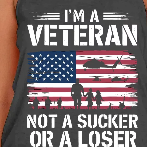 Retro IM A Veteran Not A Sucker Or A Loser Veterans Day Women's Knotted Racerback Tank