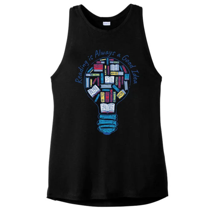 Reading Is Always A Good Idea Lightbulb Ladies Tri-Blend Wicking Tank