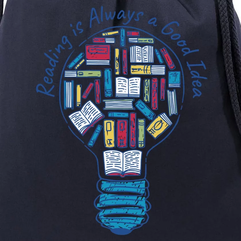 Reading Is Always A Good Idea Lightbulb Drawstring Bag