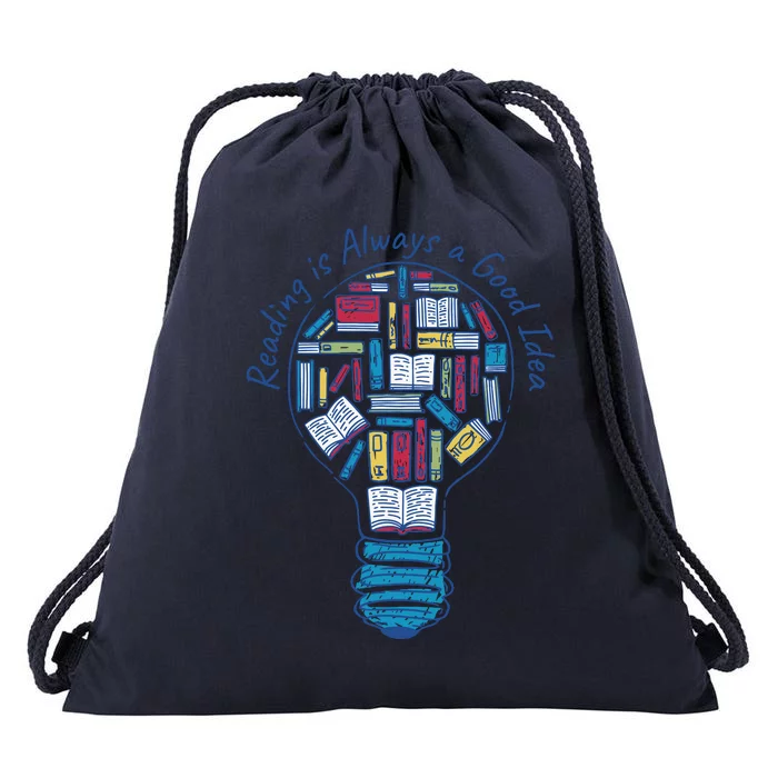 Reading Is Always A Good Idea Lightbulb Drawstring Bag