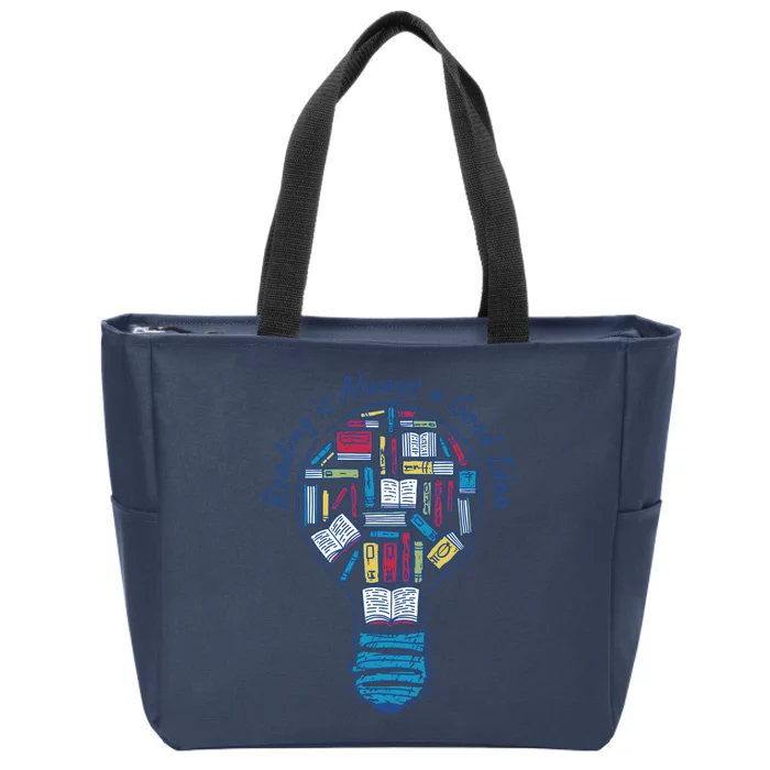 Reading Is Always A Good Idea Lightbulb Zip Tote Bag