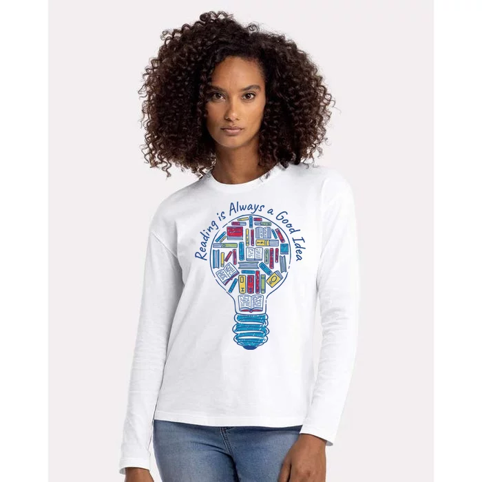 Reading Is Always A Good Idea Lightbulb Womens Cotton Relaxed Long Sleeve T-Shirt