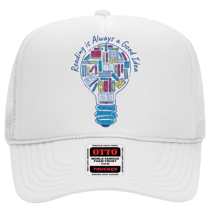 Reading Is Always A Good Idea Lightbulb High Crown Mesh Trucker Hat