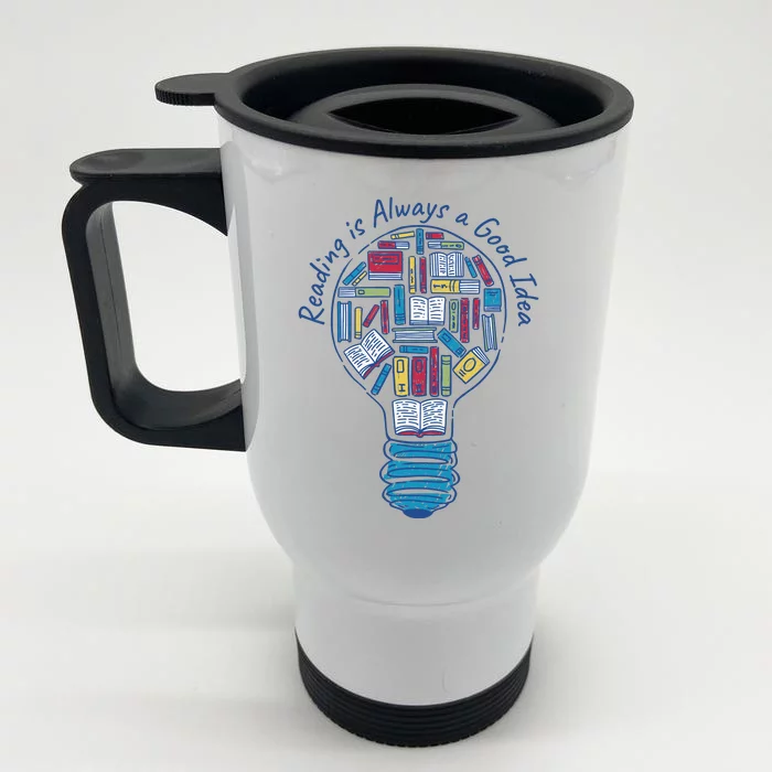 Reading Is Always A Good Idea Lightbulb Front & Back Stainless Steel Travel Mug