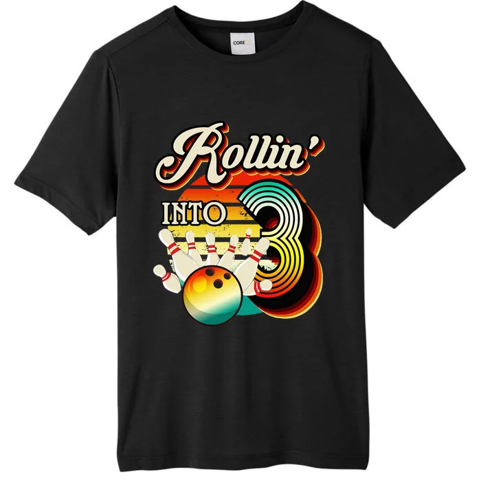 Rollin Into Bowling 3 Year Old Retro Birthday 3rd Bday Party ChromaSoft Performance T-Shirt