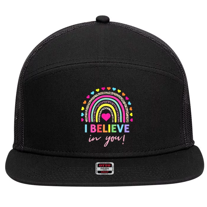 Rainbow I Believe In You Teacher Testing Day Gifts 7 Panel Mesh Trucker Snapback Hat