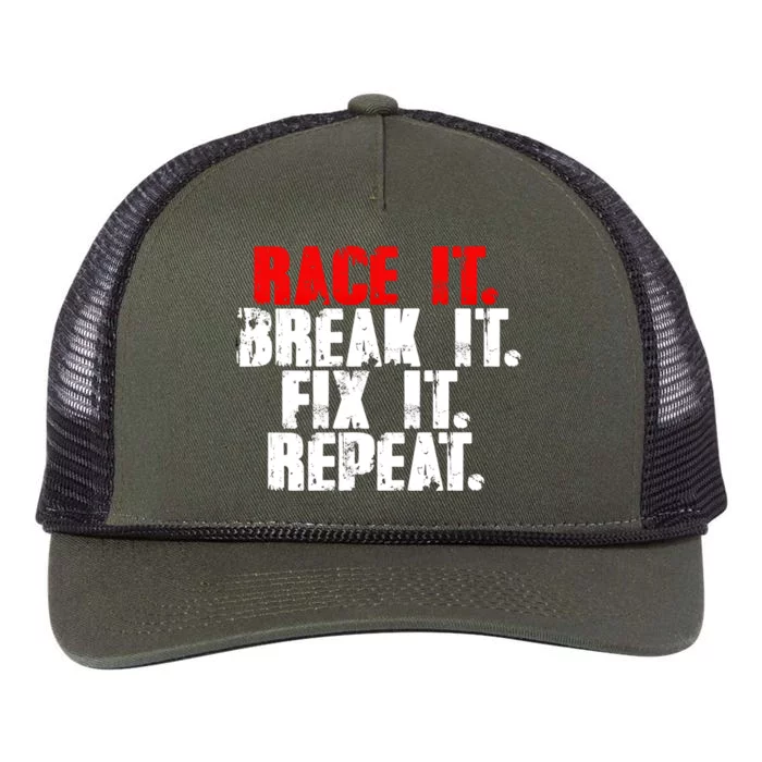 Race It Break It Fix It Repeat Rc Car Truck Racing Mechanic Funny Gift Retro Rope Trucker Hat Cap