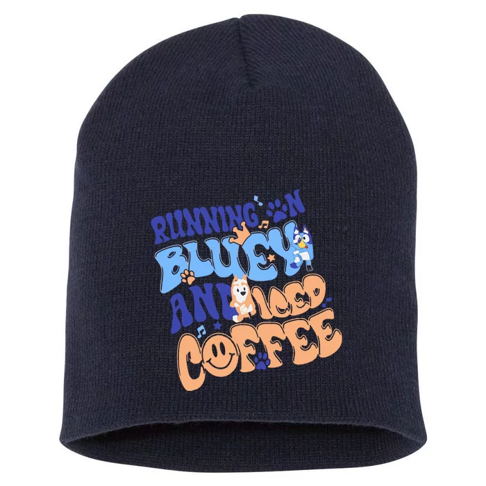 Running In Blue And Iced Coffee Short Acrylic Beanie