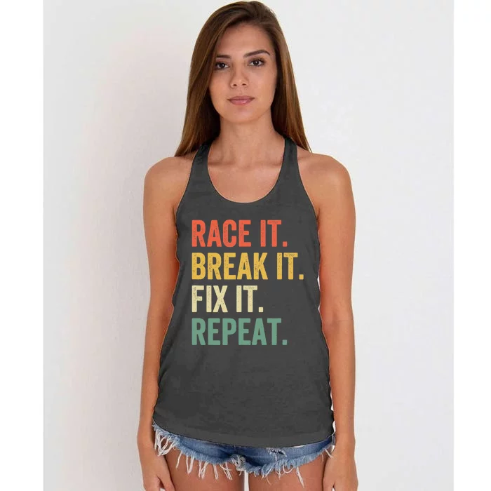 Race It Break It Fix It Repeat Funny Racing Car Mechanic Women's Knotted Racerback Tank