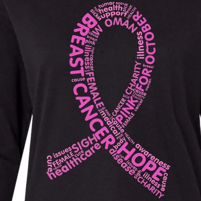 Ribbon Breast Cancer Word Print Womens Cotton Relaxed Long Sleeve T-Shirt