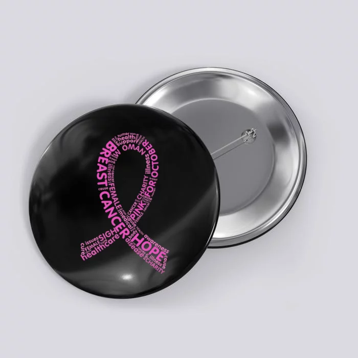 Ribbon Breast Cancer Word Print Button