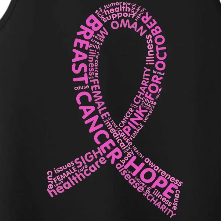 Ribbon Breast Cancer Word Print Performance Tank