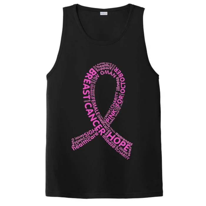 Ribbon Breast Cancer Word Print Performance Tank