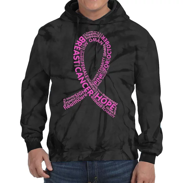 Ribbon Breast Cancer Word Print Tie Dye Hoodie