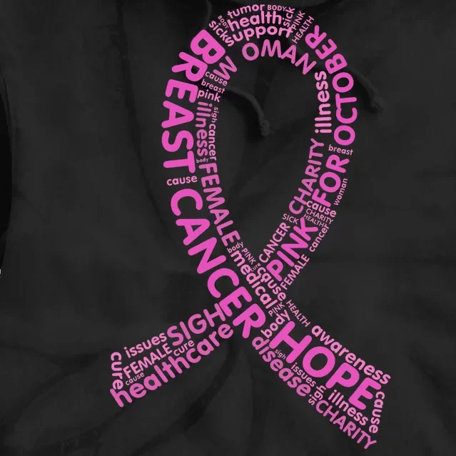 Ribbon Breast Cancer Word Print Tie Dye Hoodie