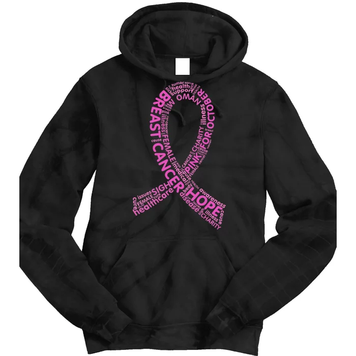 Ribbon Breast Cancer Word Print Tie Dye Hoodie