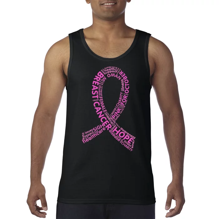 Ribbon Breast Cancer Word Print Tank Top