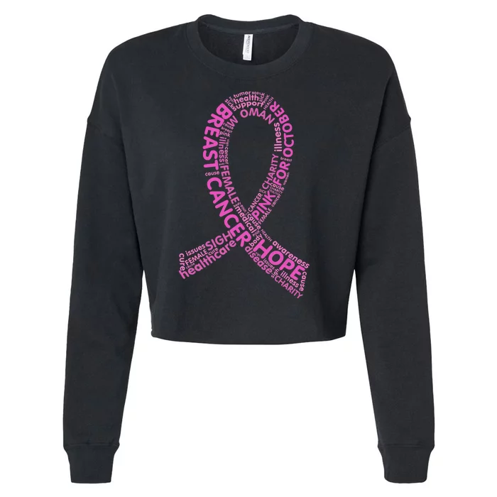 Ribbon Breast Cancer Word Print Cropped Pullover Crew