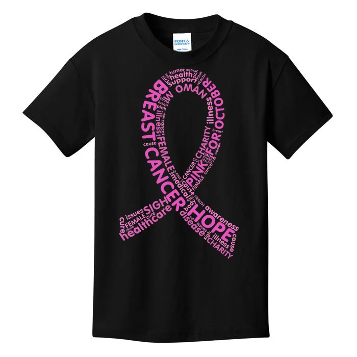 Ribbon Breast Cancer Word Print Kids T-Shirt