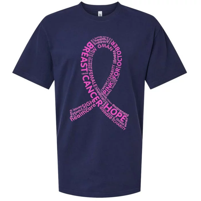 Ribbon Breast Cancer Word Print Sueded Cloud Jersey T-Shirt