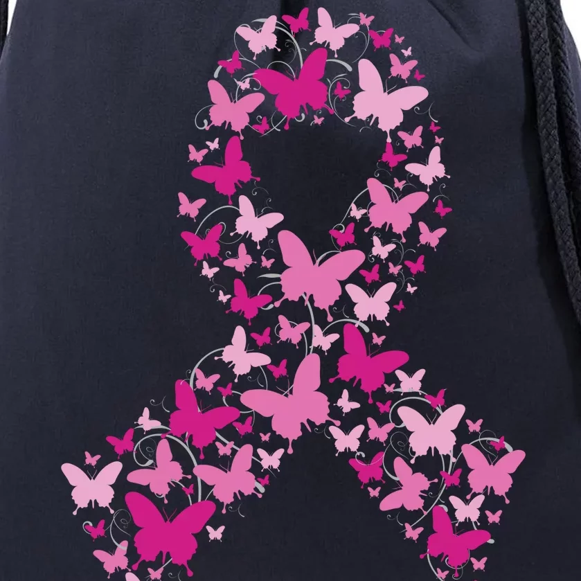 Ribbon Flight Of Awareness Butterfly Breast Cancer Drawstring Bag