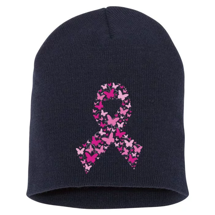 Ribbon Flight Of Awareness Butterfly Breast Cancer Short Acrylic Beanie