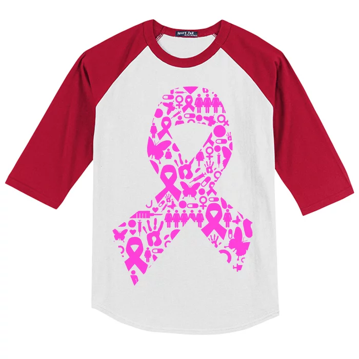 Ribbon Of Support Breast Cancer Kids Colorblock Raglan Jersey