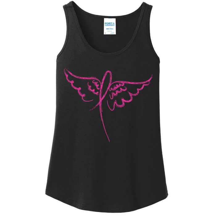 Ribbon On Wings Breast Cancer Ladies Essential Tank