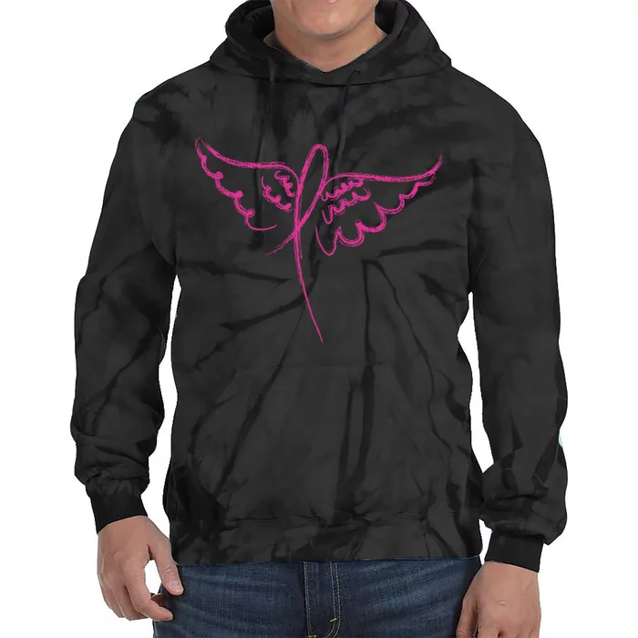 Ribbon On Wings Breast Cancer Tie Dye Hoodie