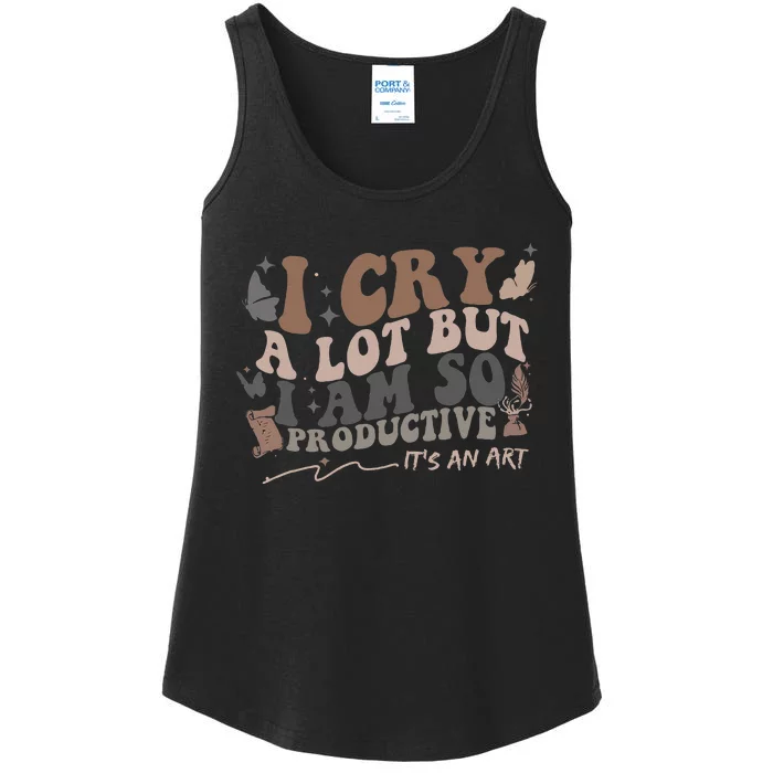 Retro I Cry A Lot But I Am So Productive Funny Trending Meme Ladies Essential Tank