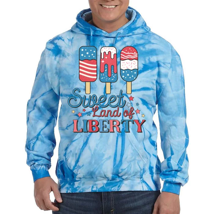 Retro Ice Cream 4th of July Sweet Land of Liberty Toddler Tie Dye Hoodie