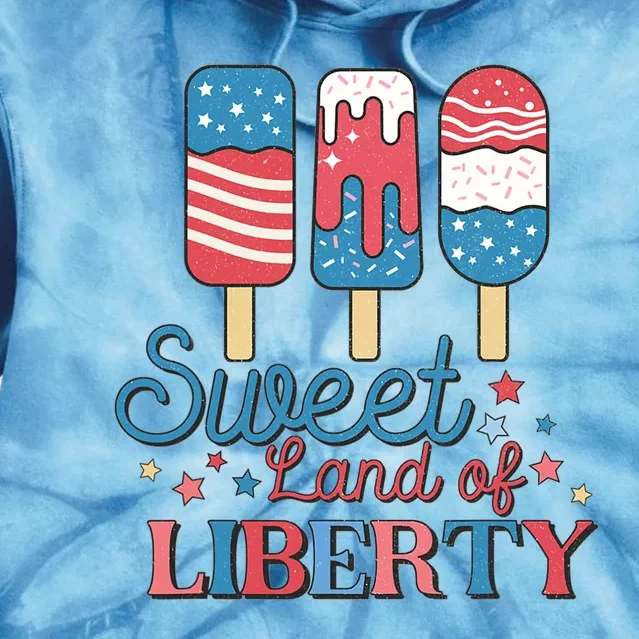 Retro Ice Cream 4th of July Sweet Land of Liberty Toddler Tie Dye Hoodie