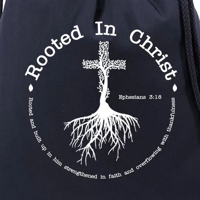 Rooted In Christ Christianity Quote Drawstring Bag