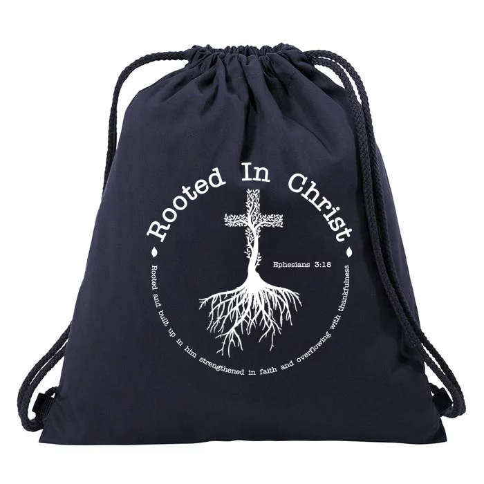 Rooted In Christ Christianity Quote Drawstring Bag