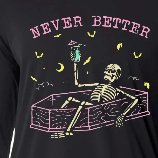 Relaxing In Coffin Night Never Better Skeletons Cooling Performance Long Sleeve Crew