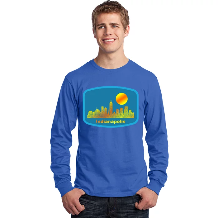 Retro Indianapolis City Skyline Cool Gift Long Sleeve Shirt