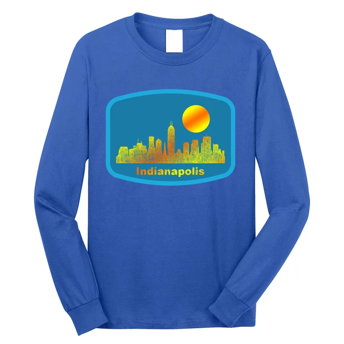 Retro Indianapolis City Skyline Cool Gift Long Sleeve Shirt