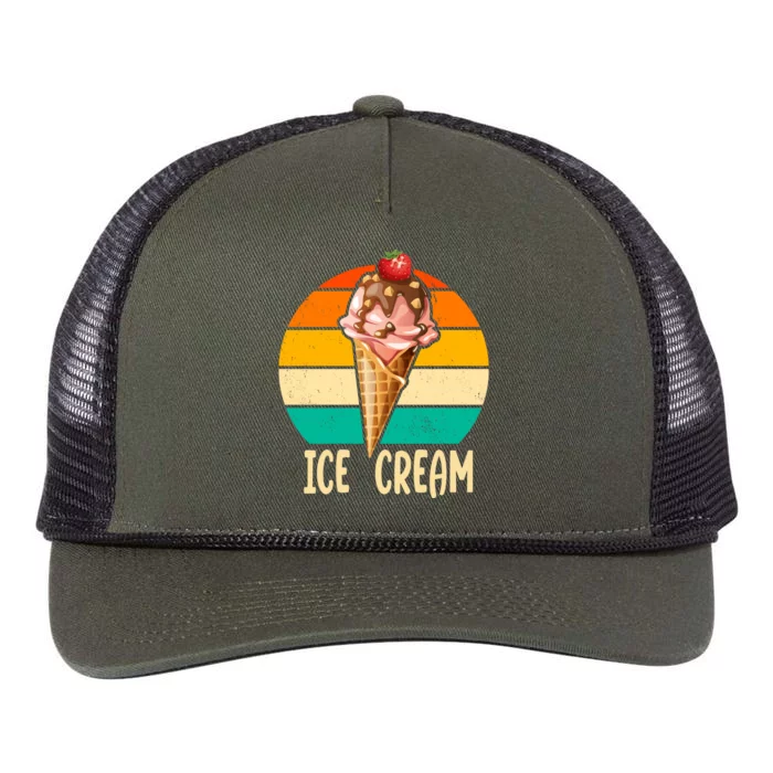 Retro Ice Cream Cone Vintage Ice Cream Lovers Retro Rope Trucker Hat Cap