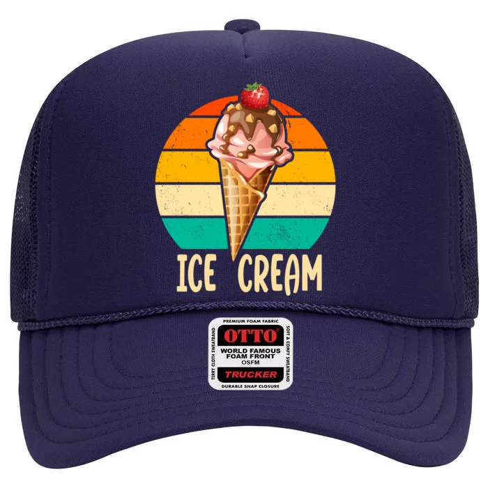 Retro Ice Cream Cone Vintage Ice Cream Lovers High Crown Mesh Trucker Hat