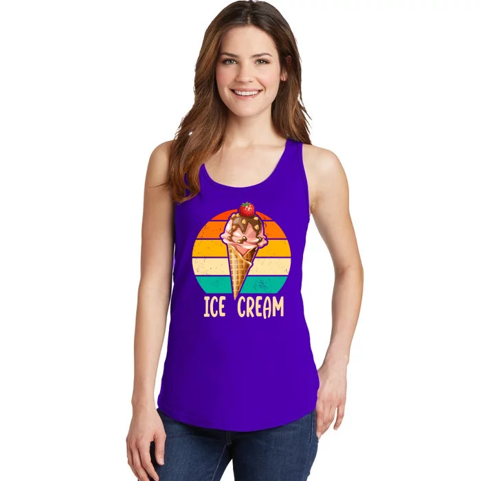 Retro Ice Cream Cone Vintage Ice Cream Lovers Ladies Essential Tank