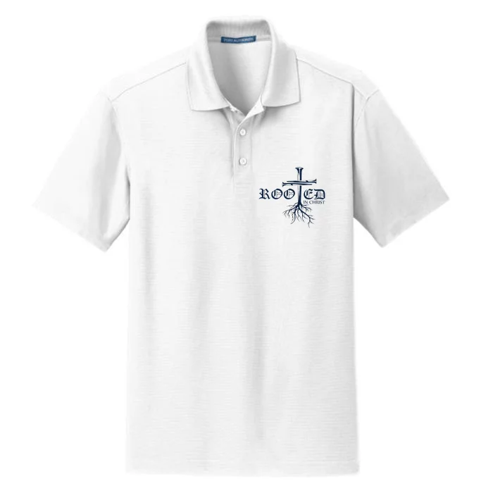 Rooted In Christ Christian Cross Religious Gifts Dry Zone Grid Performance Polo