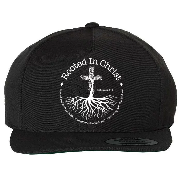 Rooted In Christ Jesus Cross Pray Bible Verse Christian Wool Snapback Cap